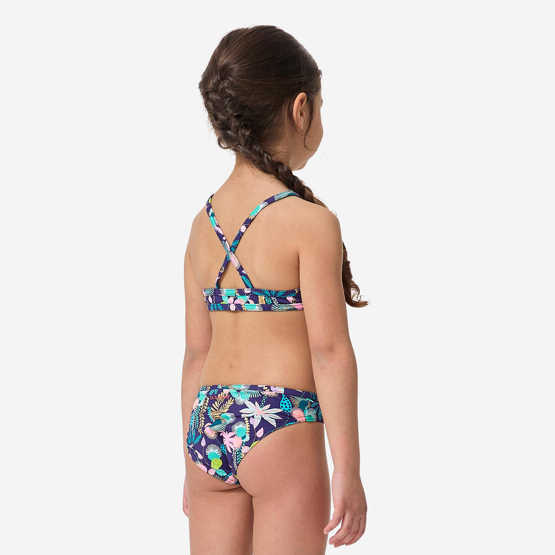Maillot 2 pièces fleuri surf bretelles croisées fille