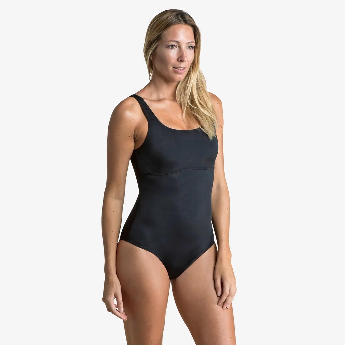 Maillot de bain 1 pièce natation loisirs femme, Heva U noir