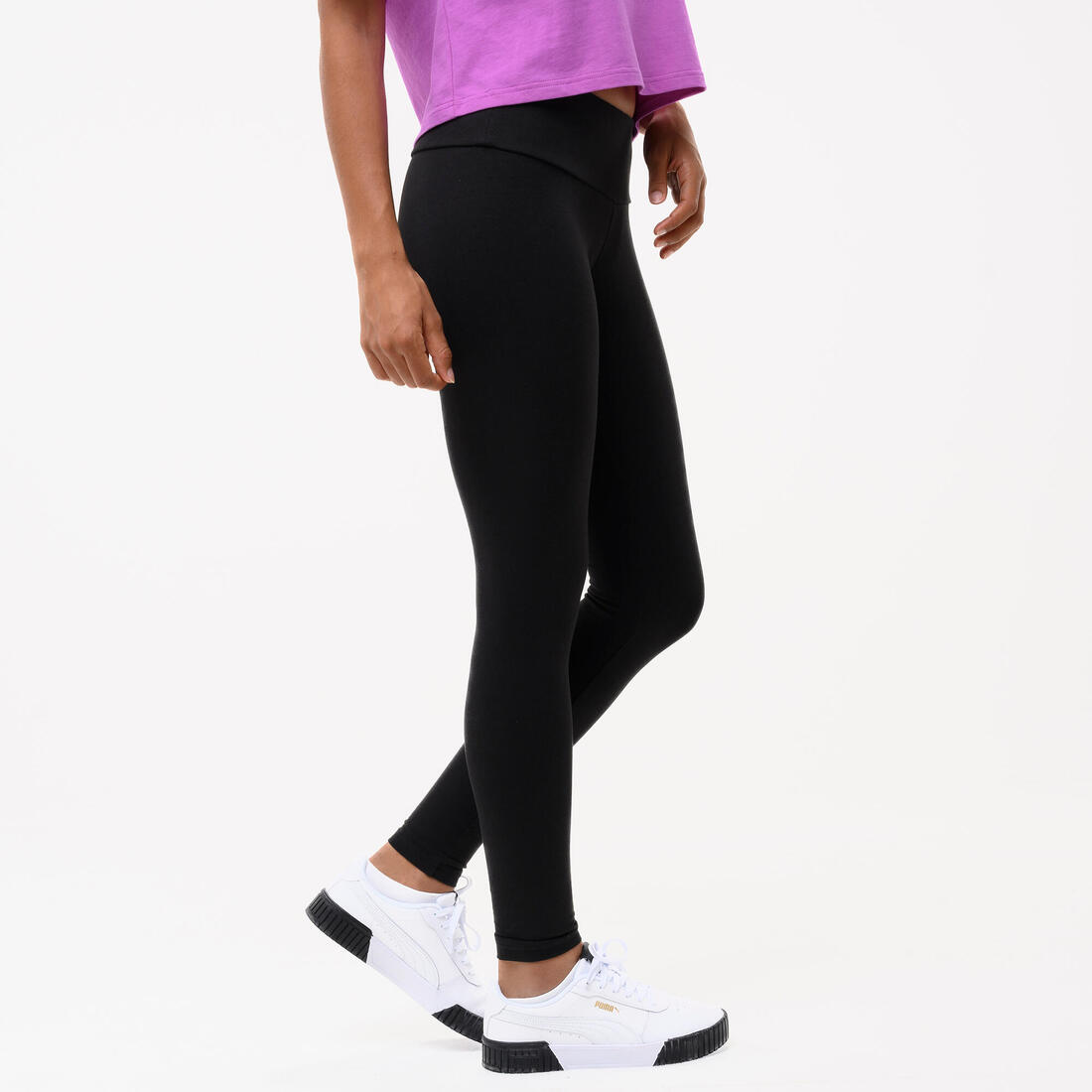 Legging confortable en coton 7/8 femme, noir