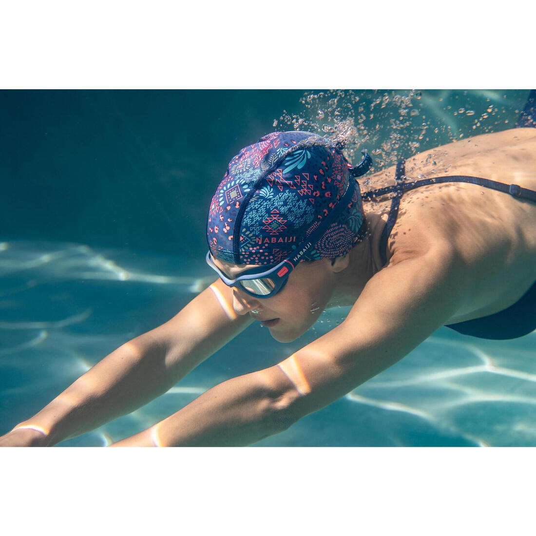 Bonnet de bain en maille enduite - tissu imprimé - taille l - canopa