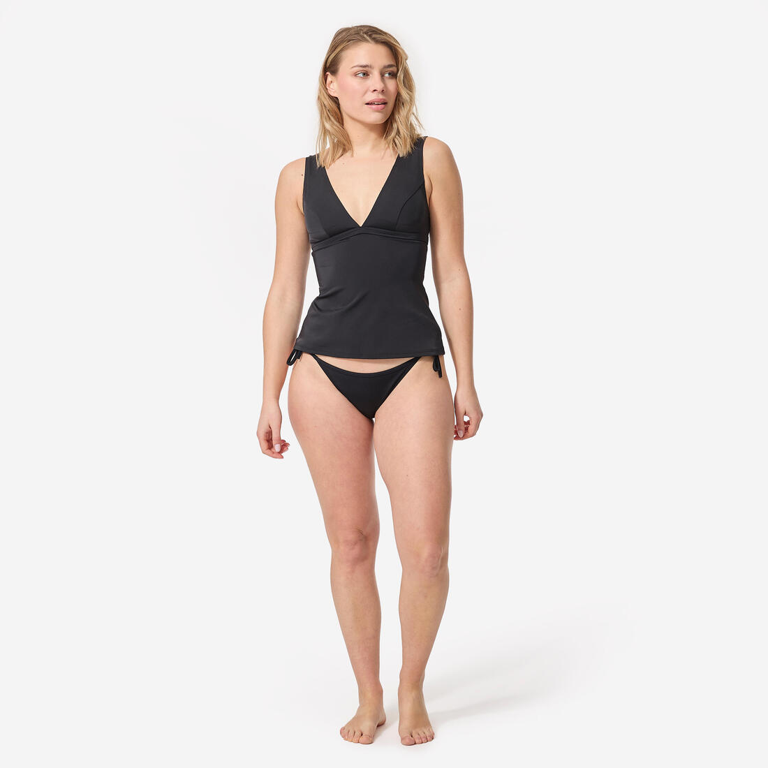 Haut de maillot de bain TANKINI MARINE UNI NOIR décolleté V et coques amovibles