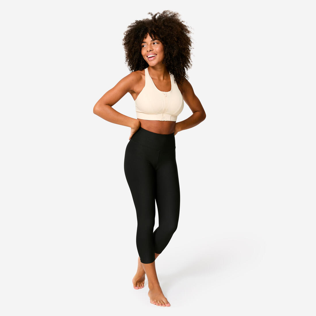 Brassière côtelée zippée maintien modéré Femme