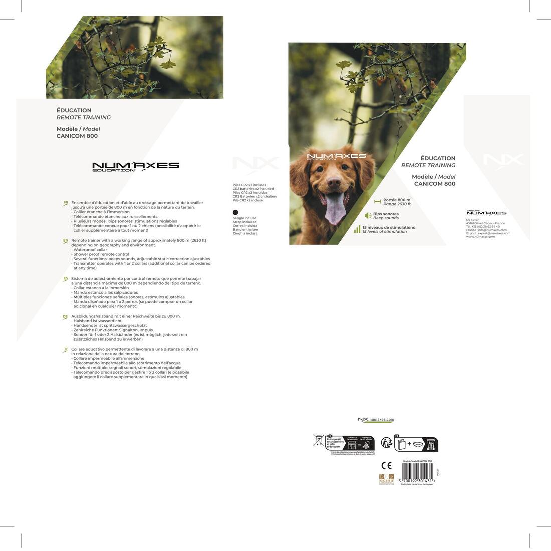 PACK COLLIER + TELECOMMANDE DE DRESSAGE POUR CHIEN NUM'AXES CANICOM 800