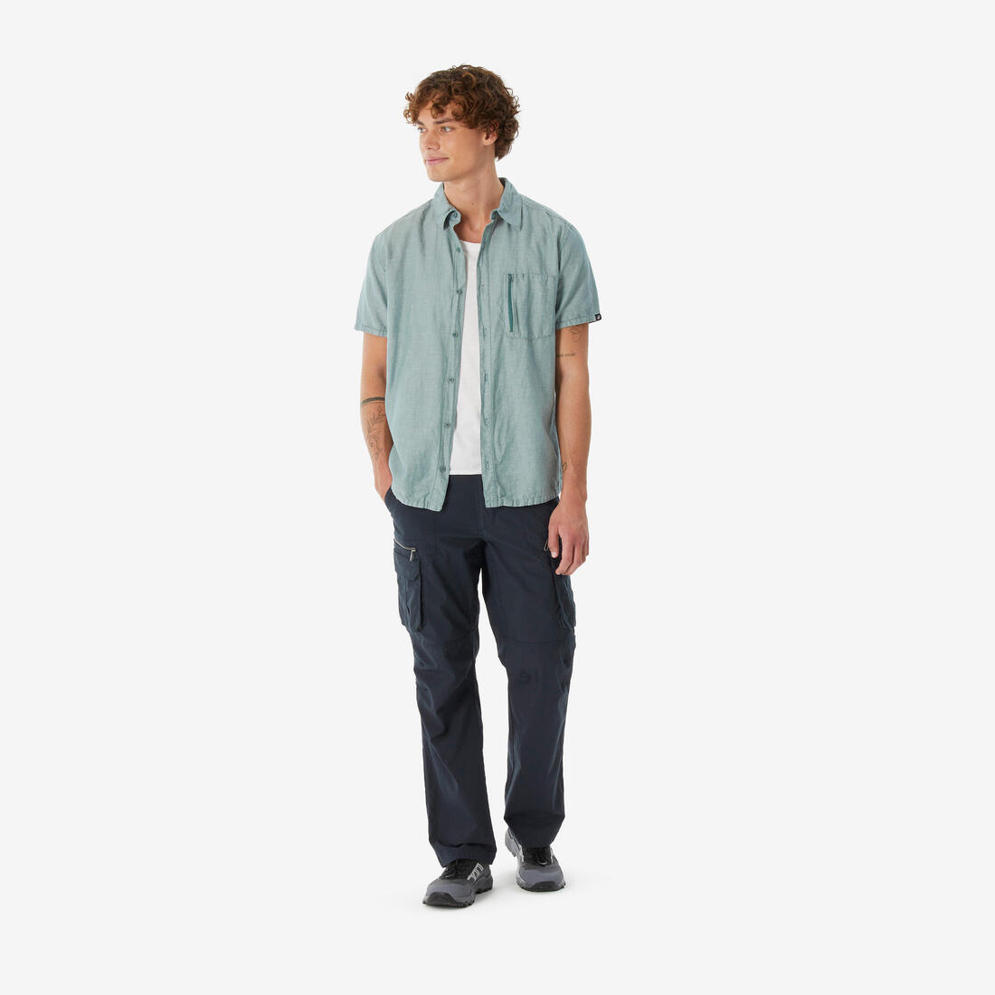 Chemise de randonnée manches courtes homme, NH500 vert