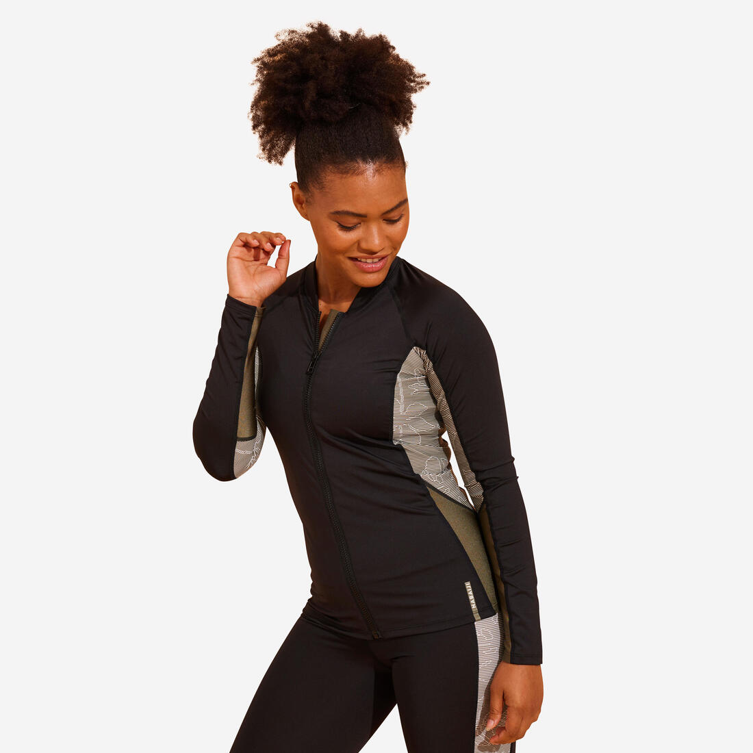 Tee shirt zippé manches longes femme aquagym aquabike lia kaki