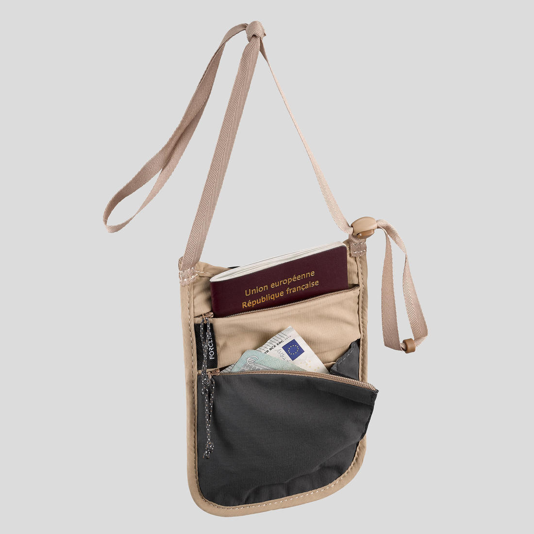 Sacoche tour de cou discrète TRAVEL RFID beige