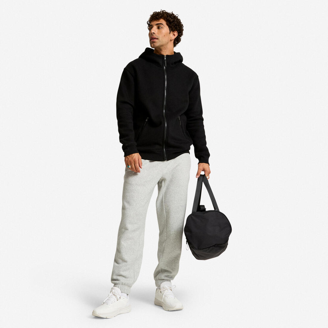 Sweat zippé avec capuche fitness homme,  vert foncé