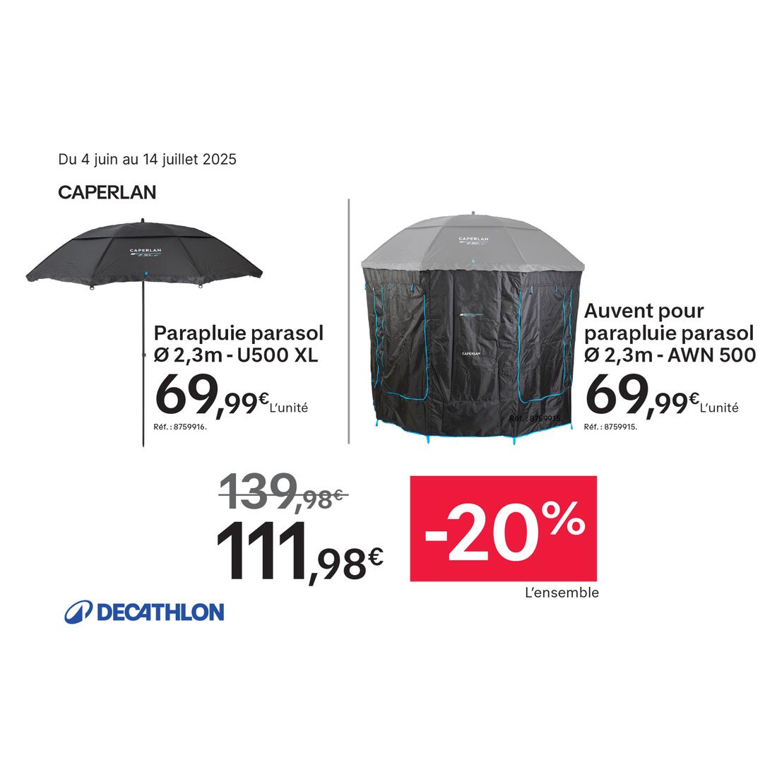 AUVENT POUR PARAPLUIE/PARASOL PÊCHE 2,3M AWN 500