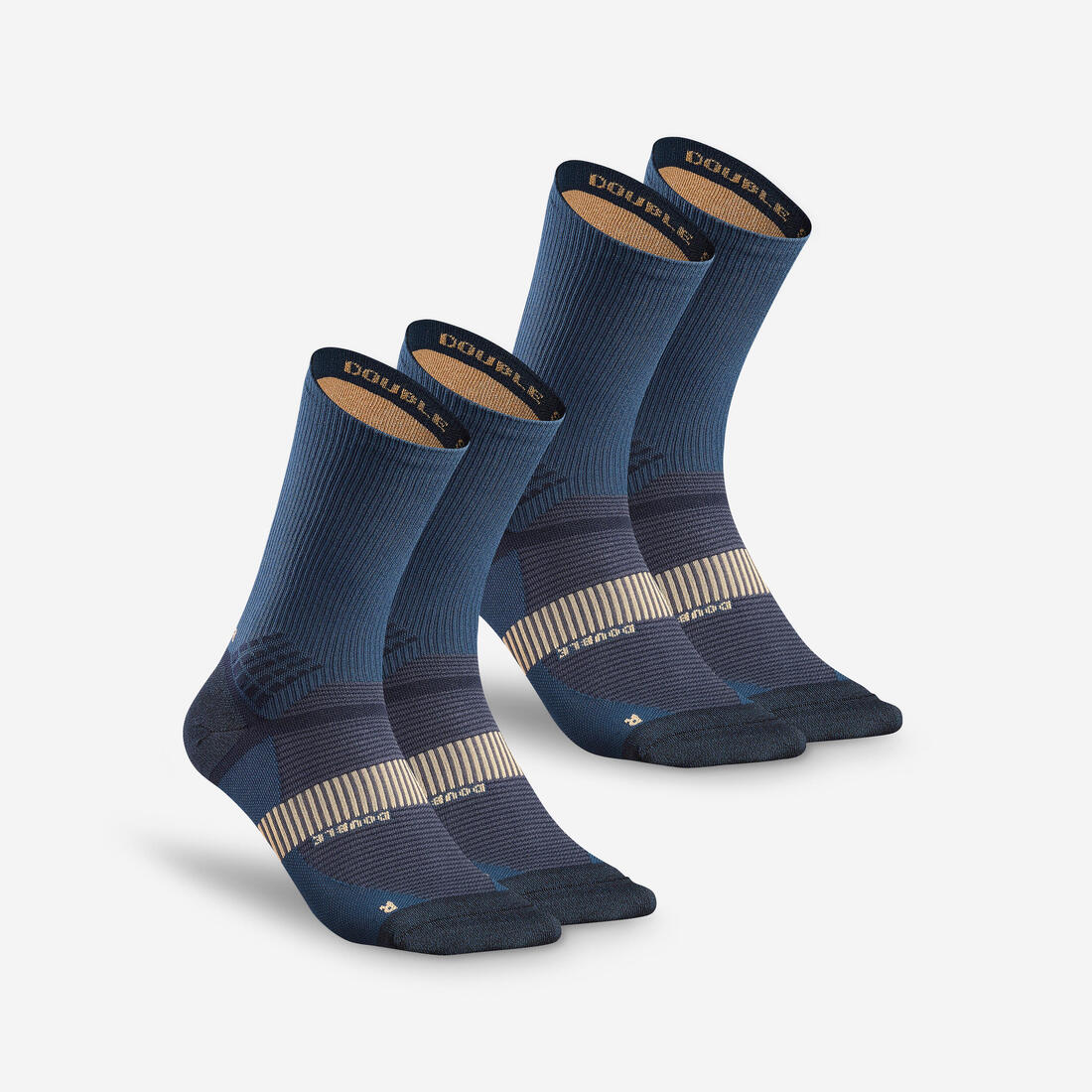 Chaussettes de randonnée hautes double peau (2 paires) adulte, Hike 520
