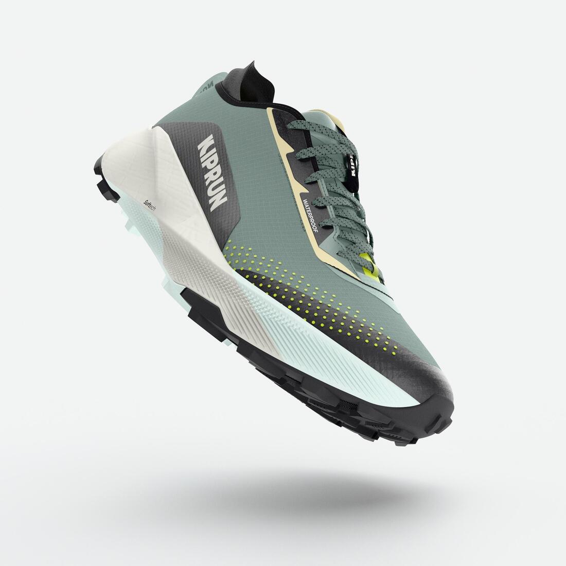 Chaussures de trail running imperméables femme, Kiprun Kipsummit WP vert et