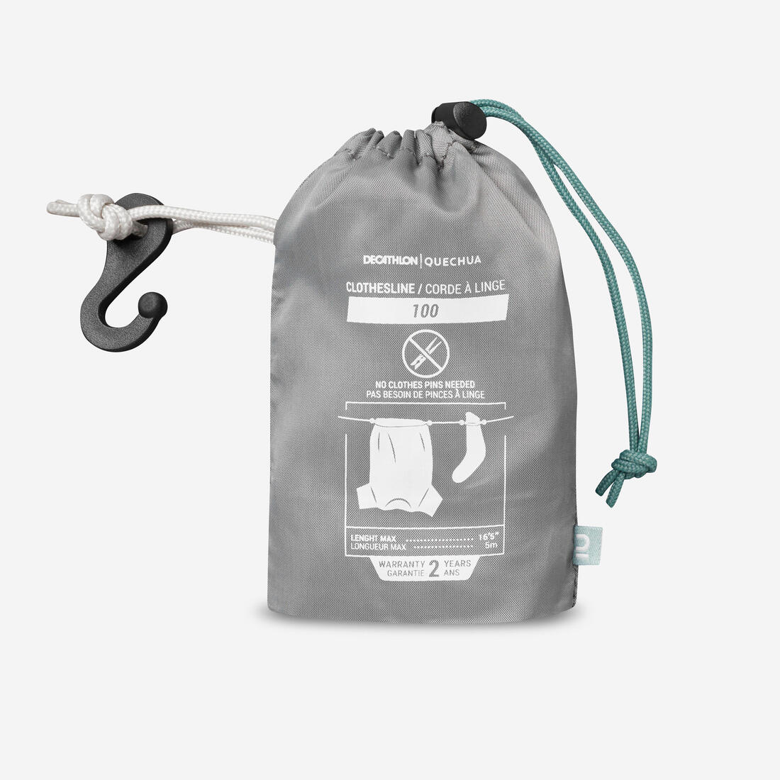 CORDE À LINGE POUR LE CAMPING - 5 MÈTRES – gris