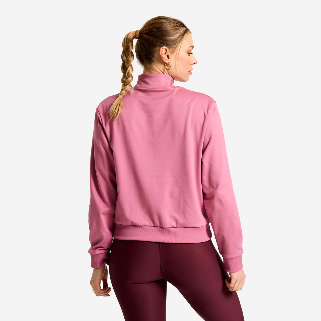 Sweat Manches Longues Col Zippé Fitness Cardio Femme Corail