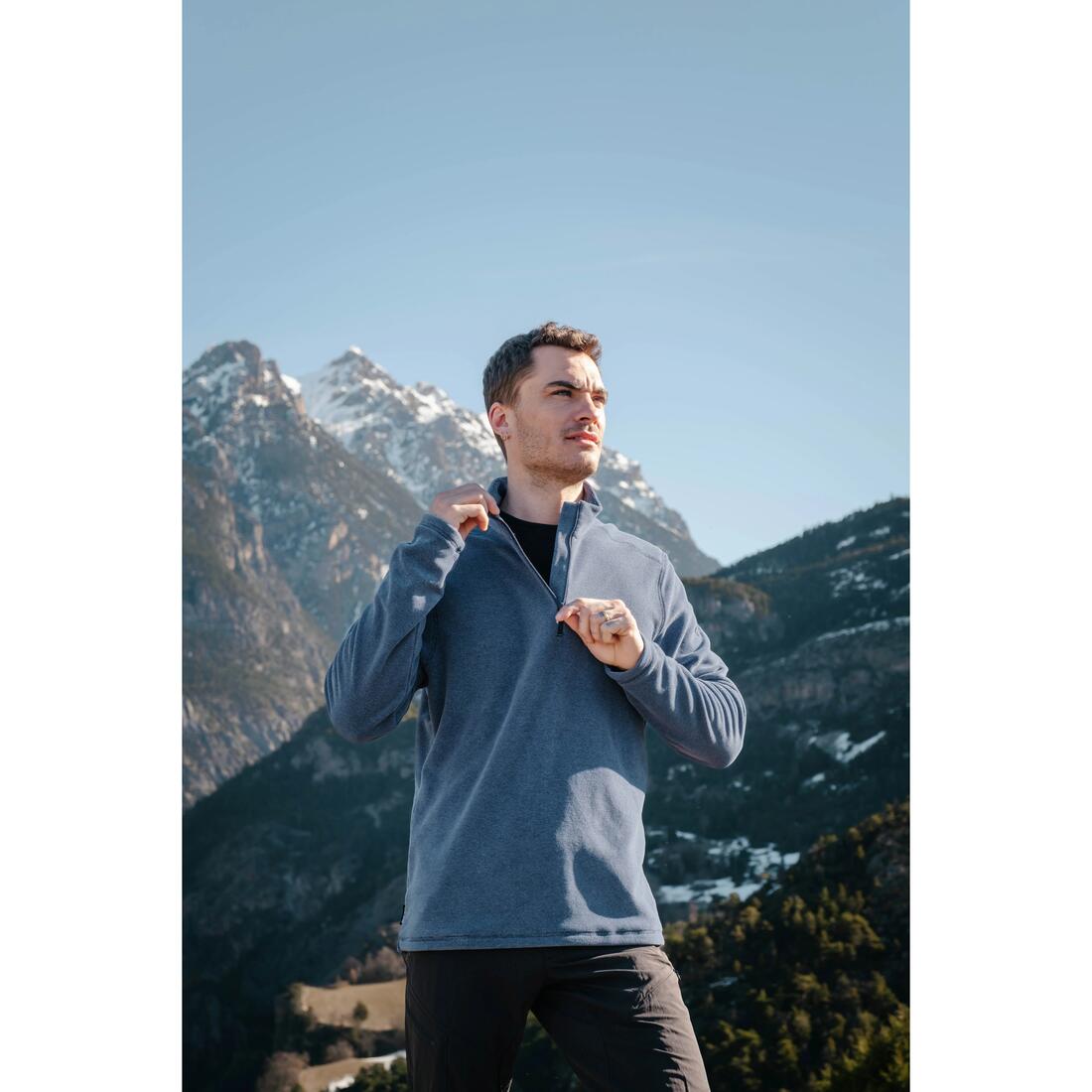 Polaire de randonnée montagne homme, MH100 demi zip bleu