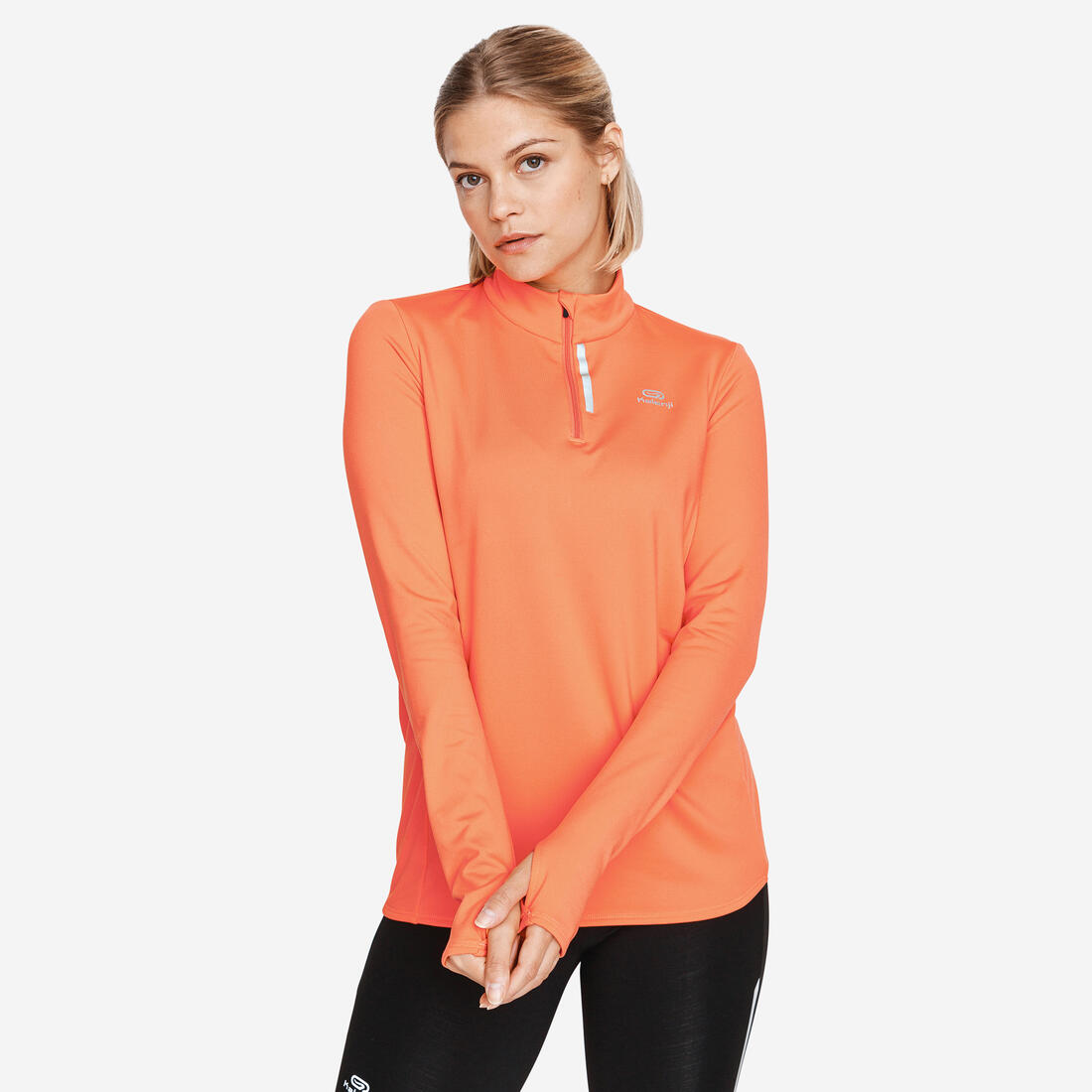 T-shirt manches longues chaud running femme - Zip warm – rose corail