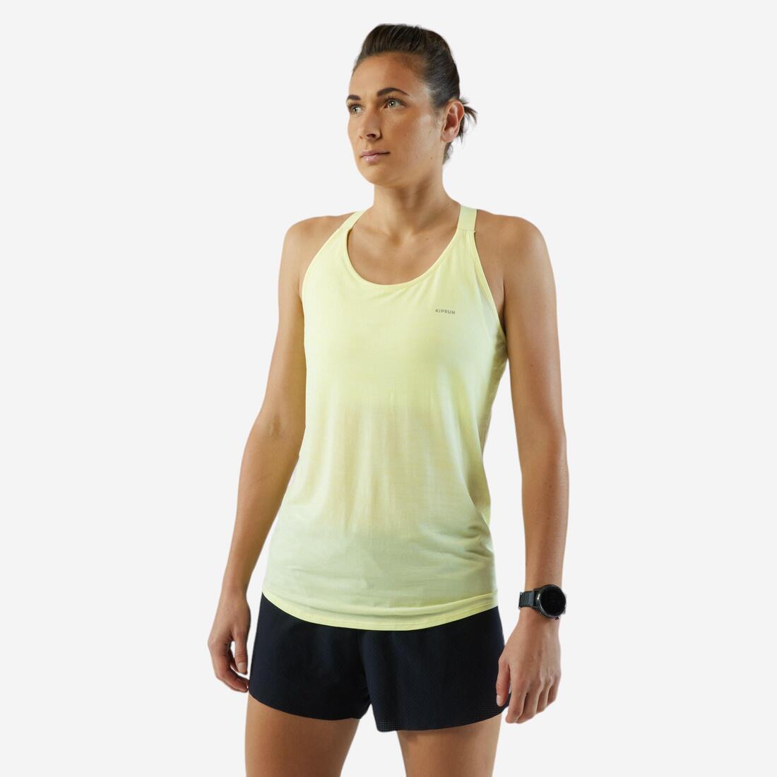 Débardeur running sans couture femme - kiprun run 500 confort lavande – jaune pastel