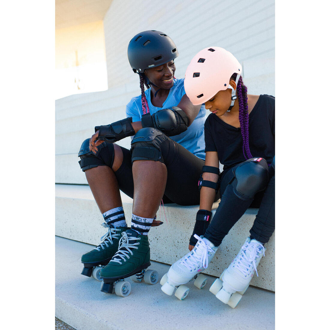 Set de 3x2 protections enfant roller skateboard trottinette 100 noir