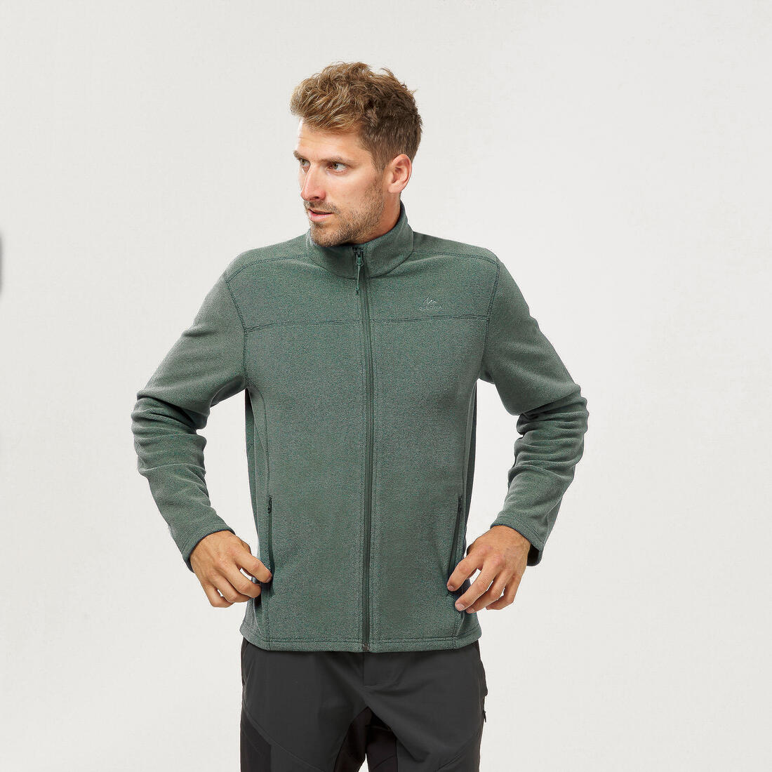 Polaire de randonnée montagne homme, MH100 full zip – vert eucalyptus