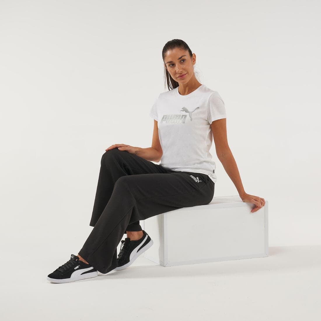 T-SHIRT PUMA FITNESS COTON BLANC AVEC LOGO ARGENTE - FEMME