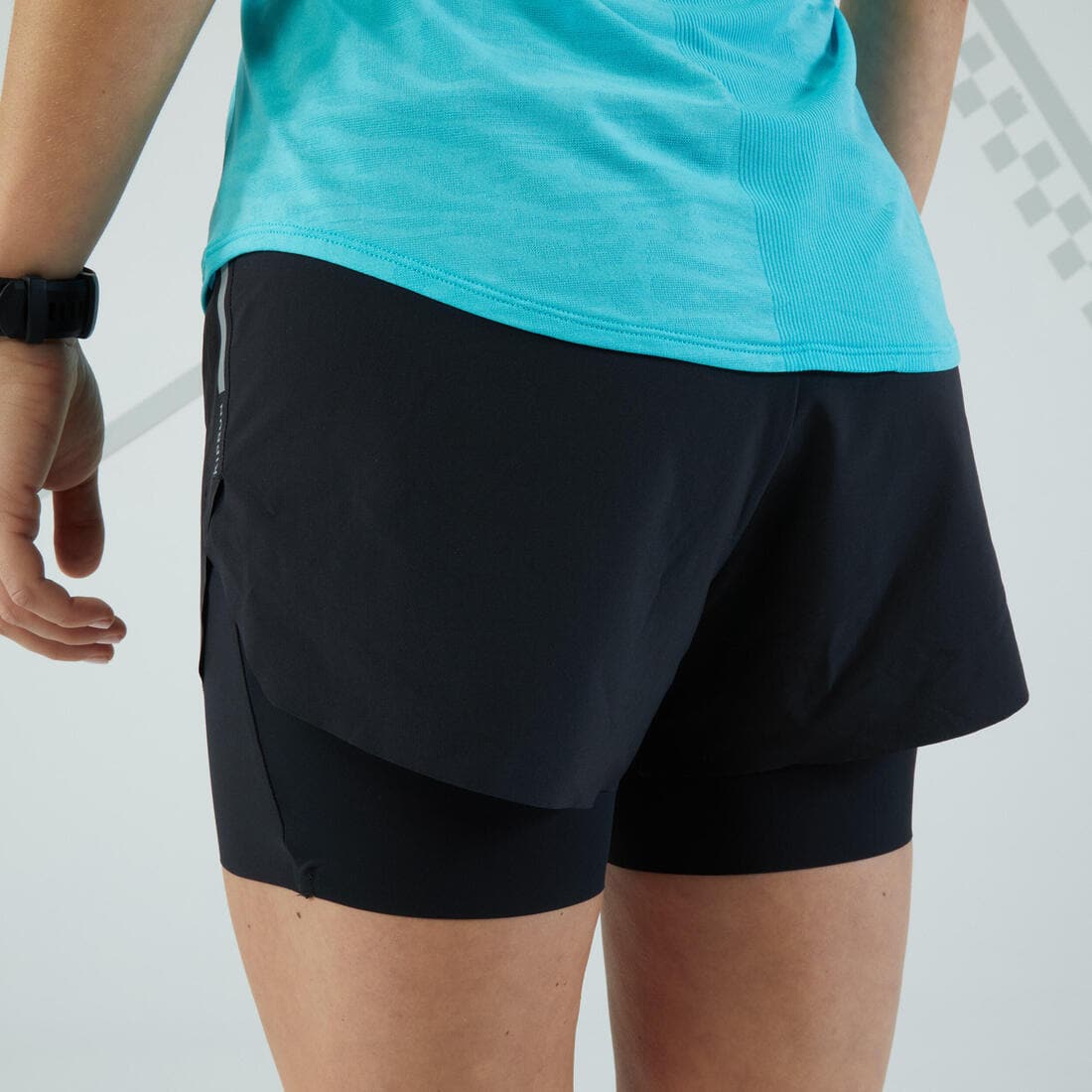 Short 2 en 1 running & trail longue distance femme - KIPRUN Run 900 Ultra noir