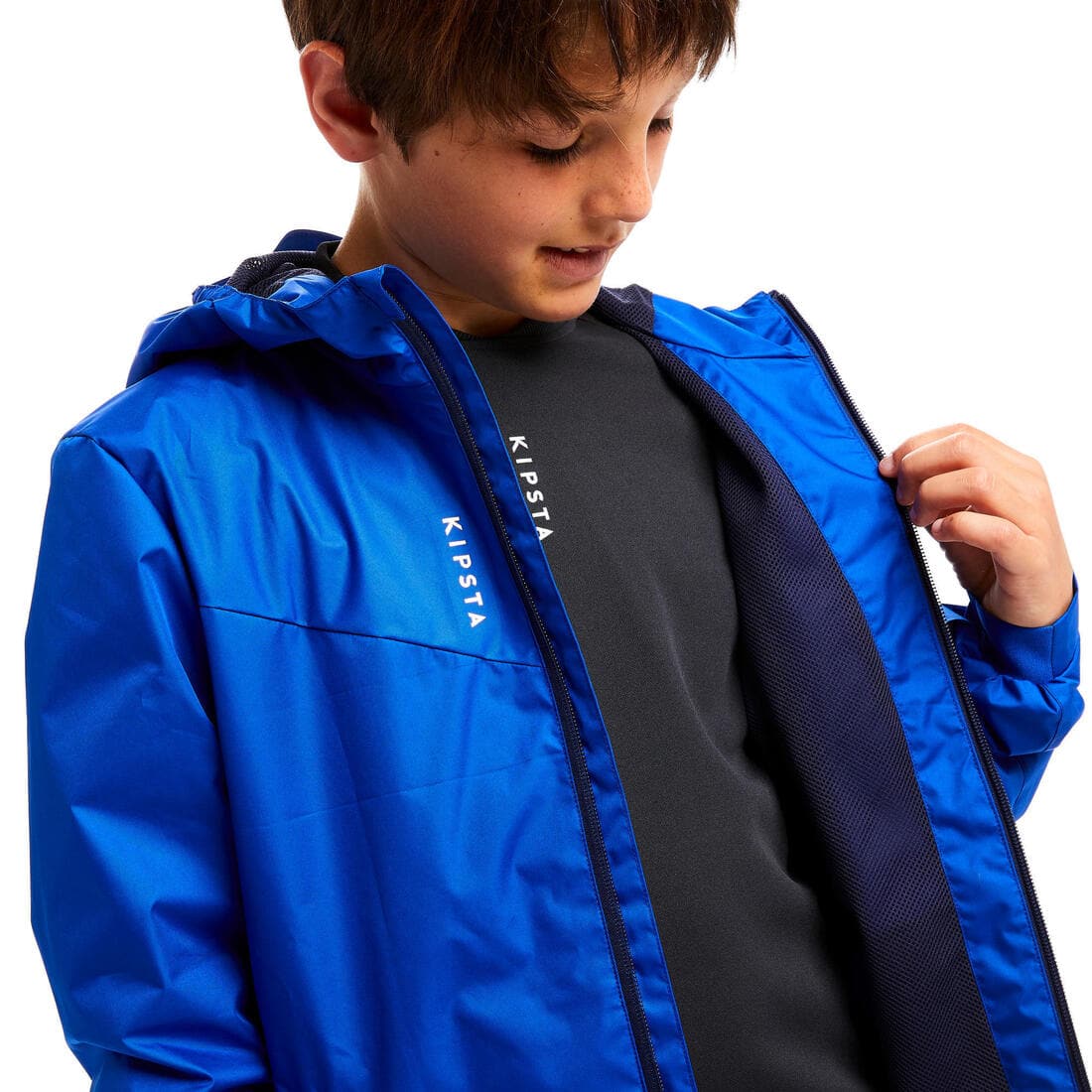 VESTE COUPE PLUIE DE FOOTBALL T500 ENFANT BLEUE