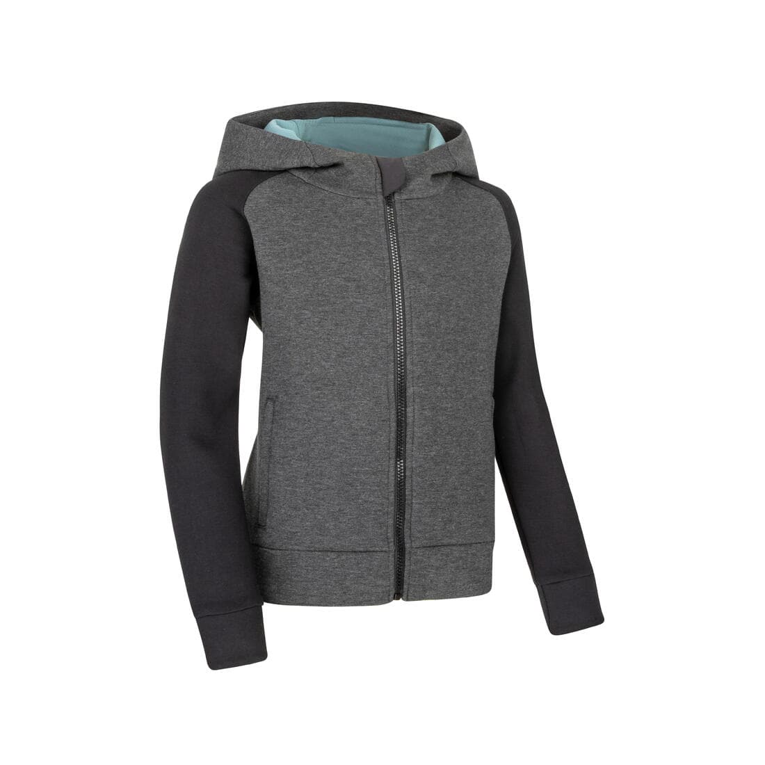 Sweat zippé à capuche enfant coton respirant - 900 gris chiné moyen et foncé