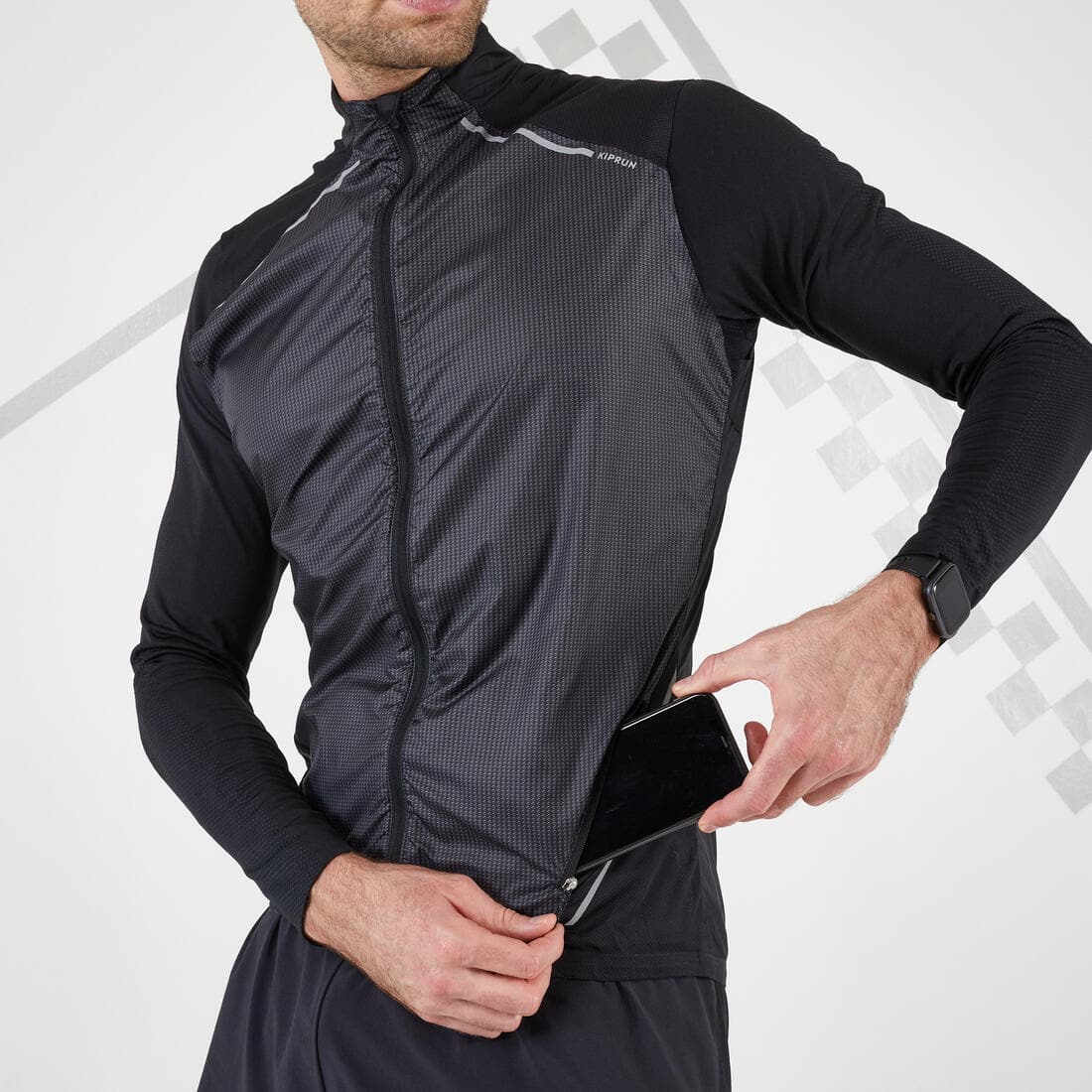 Veste coupe vent sans manche de running homme - KIPRUN Run 900 noire