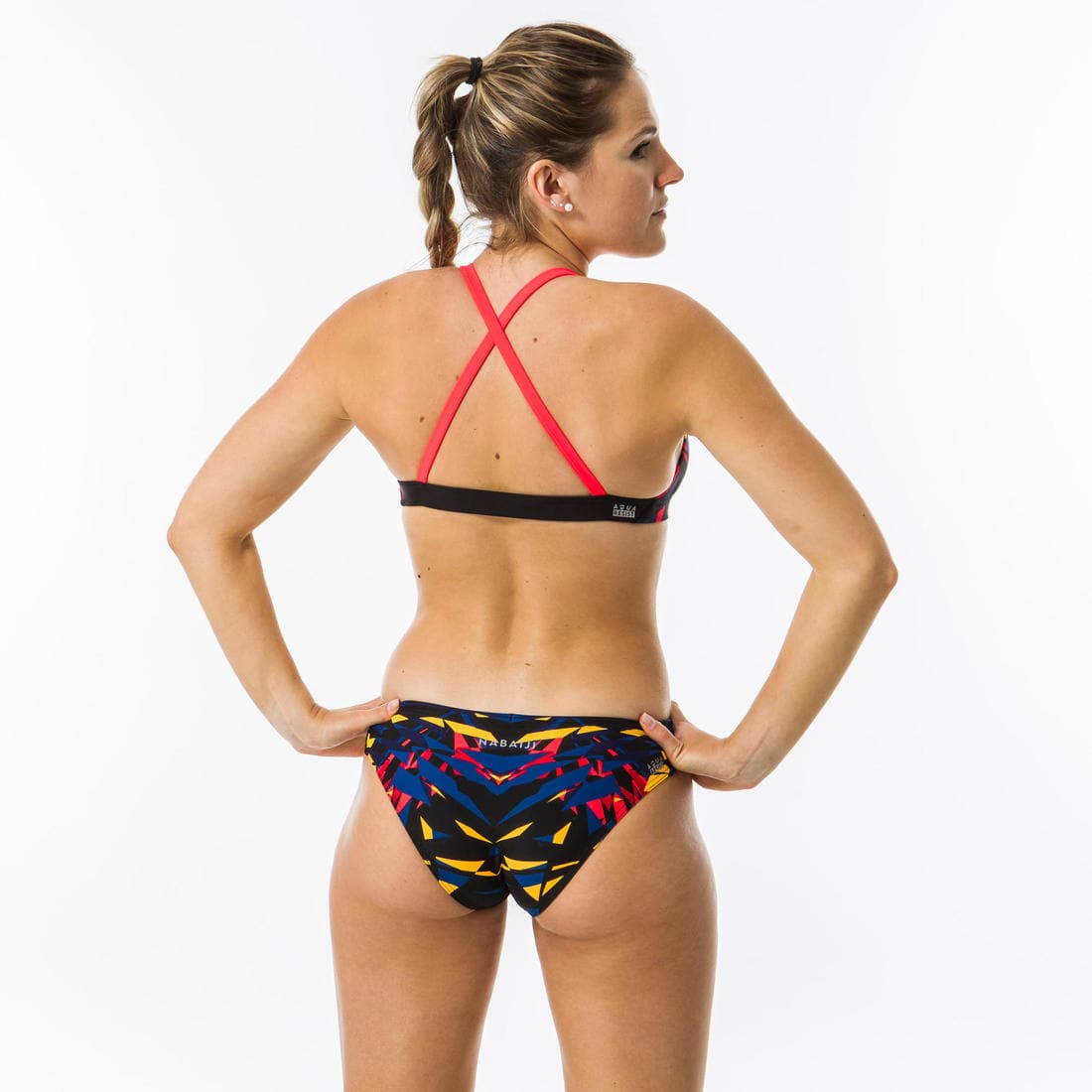 Haut de maillot de bain de natation femme Jana bleu et corail