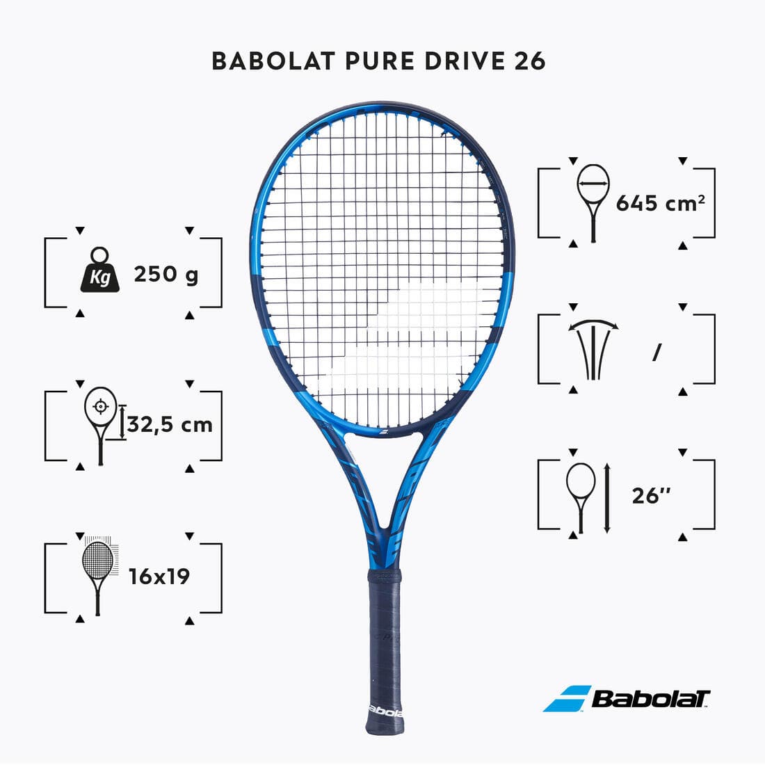 RAQUETTE DE TENNIS ENFANT BABOLAT PURE DRIVE JR 26 BLEU NOIR