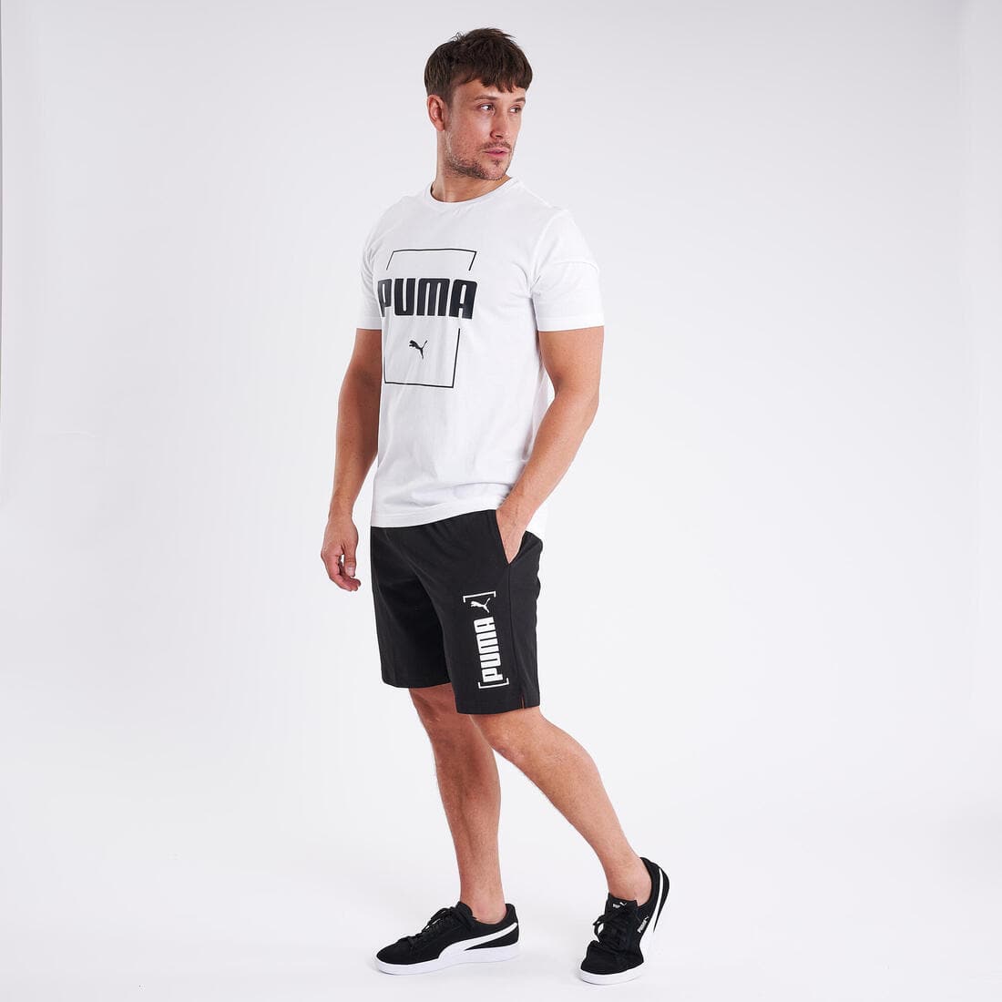 Short Fitness homme coton droit avec poche -  Noir