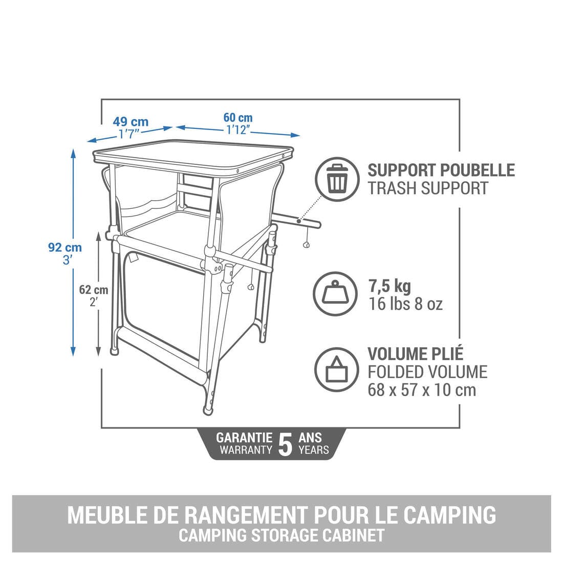 Meuble de rangement pliable et compact pour le camping