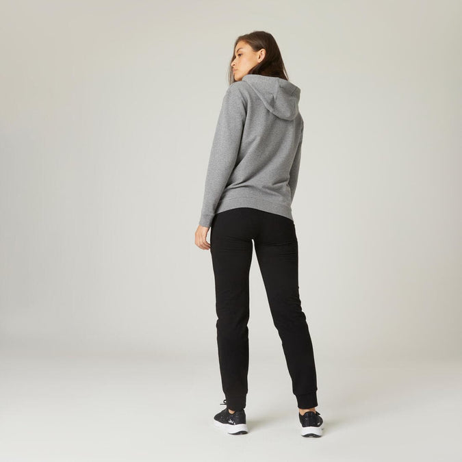 Pantalon jogging fitness femme coton coupe droite avec poche - 500