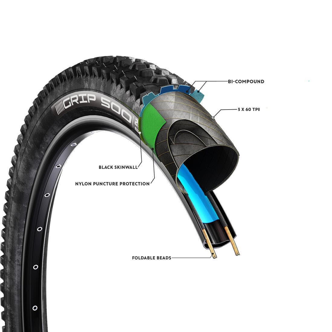 Pneu VTT Rockrider GRIP 500 27,5' x 2,4