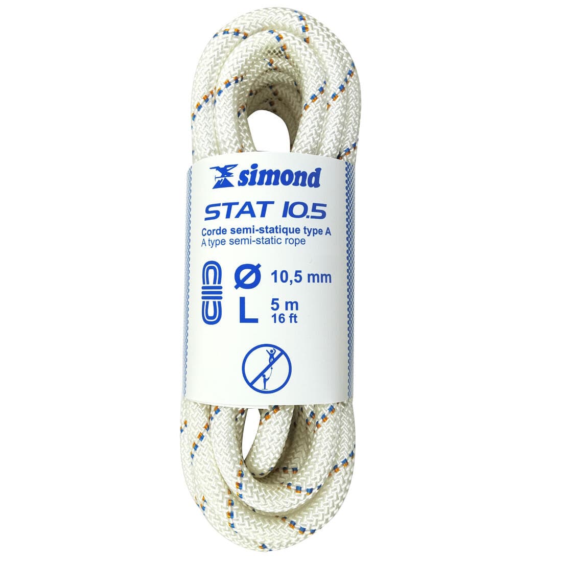 Corde Semi-Statique  10,5 mm x 5 m - STAT 10,5 Blanche