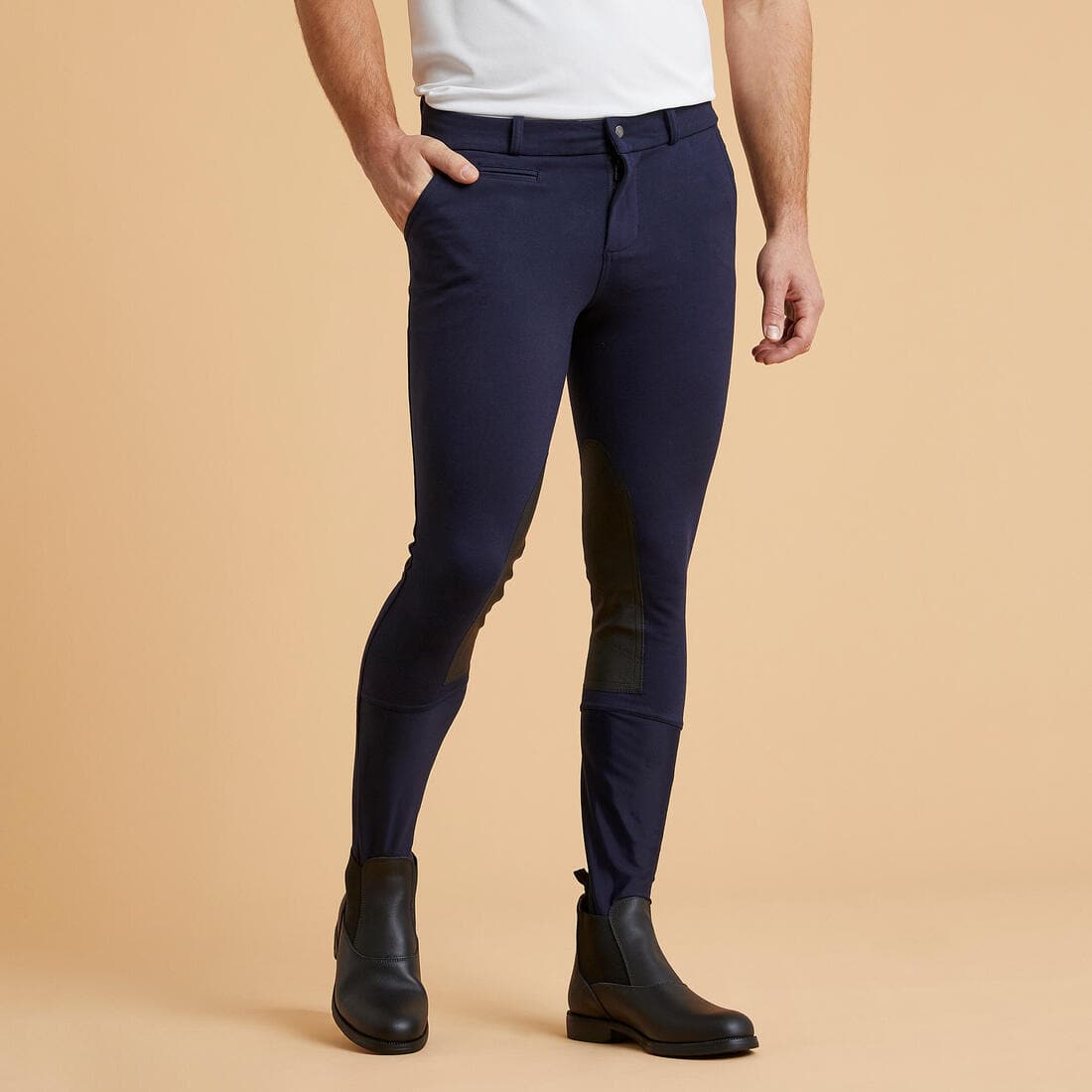 Pantalon équitation homme 140 basanes agrippantes marine