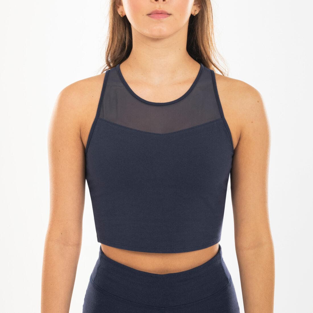 Crop top danse modern jazz brassière intégrée Fille - bleu marine