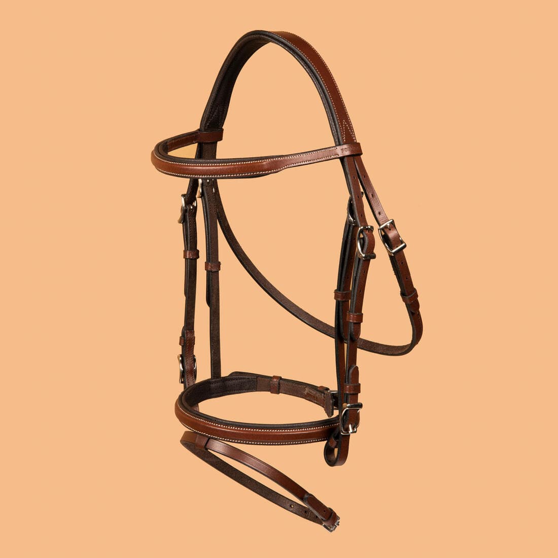 Filet équitation cuir muserolle française hybride Cheval et Poney - 500 marron