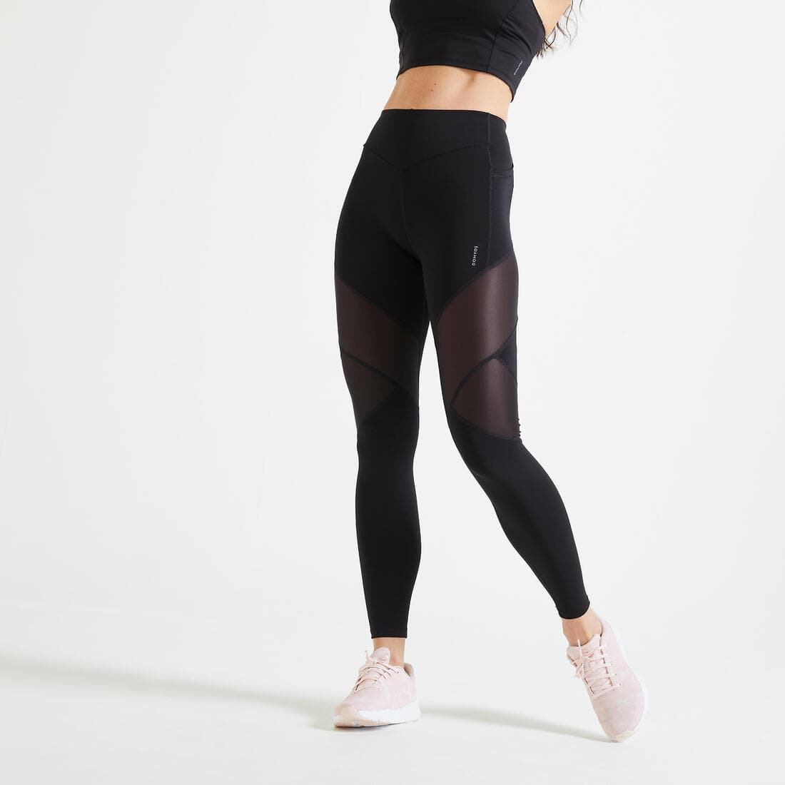 Legging fitness cardio bimatière taille haute femme, noir