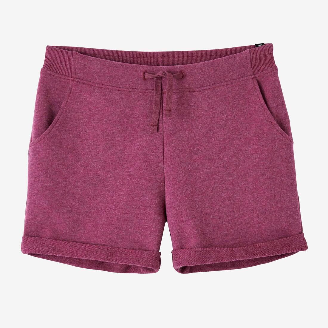 Short Fitness femme coton droit avec poche - gris chiné clair court