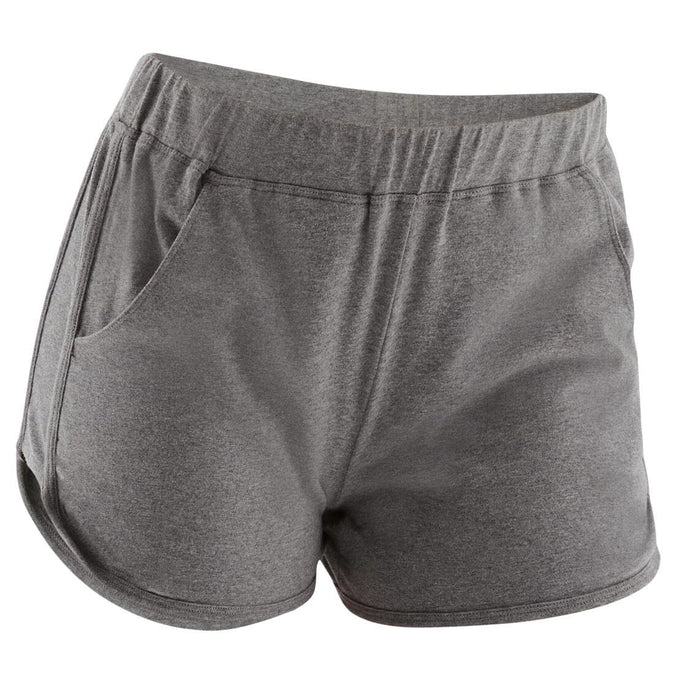 Short Fitness femme coton avec poche - 520 écru - Decathlon