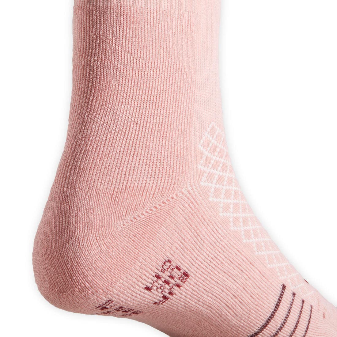 Chaussettes d'équitation enfant SKS 500 motifs Graph rose clair et prune.