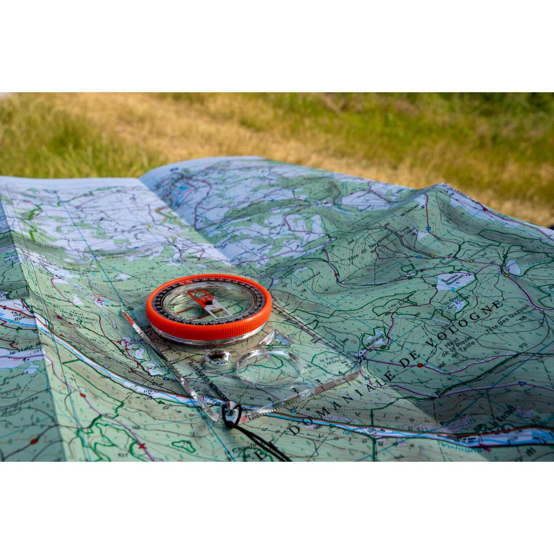 Boussole plaquette de randonnée et course d'orientation Explorer 500 ORANGE