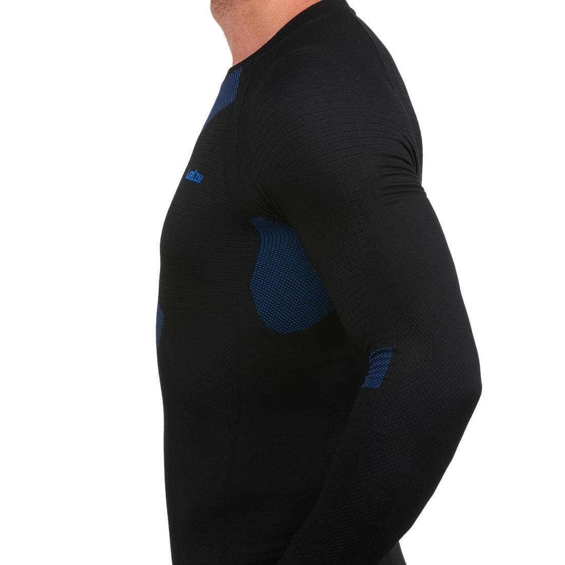 Sous-vêtement de ski chaud et confort homme, 500 soft seamless noir et bleu