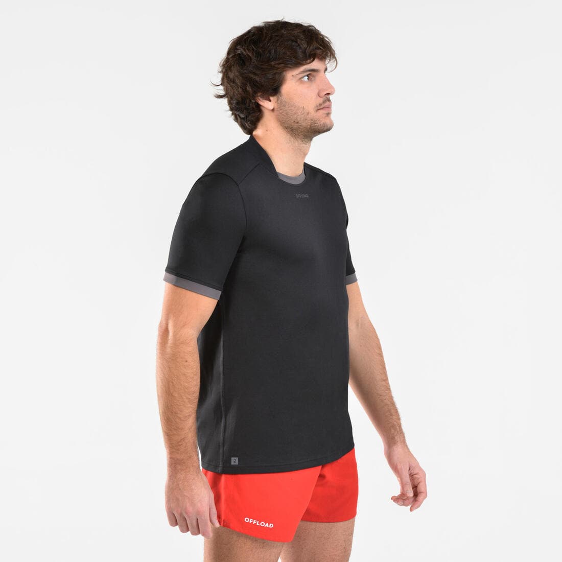 Maillot manches courtes de rugby Homme - R100 noir gris