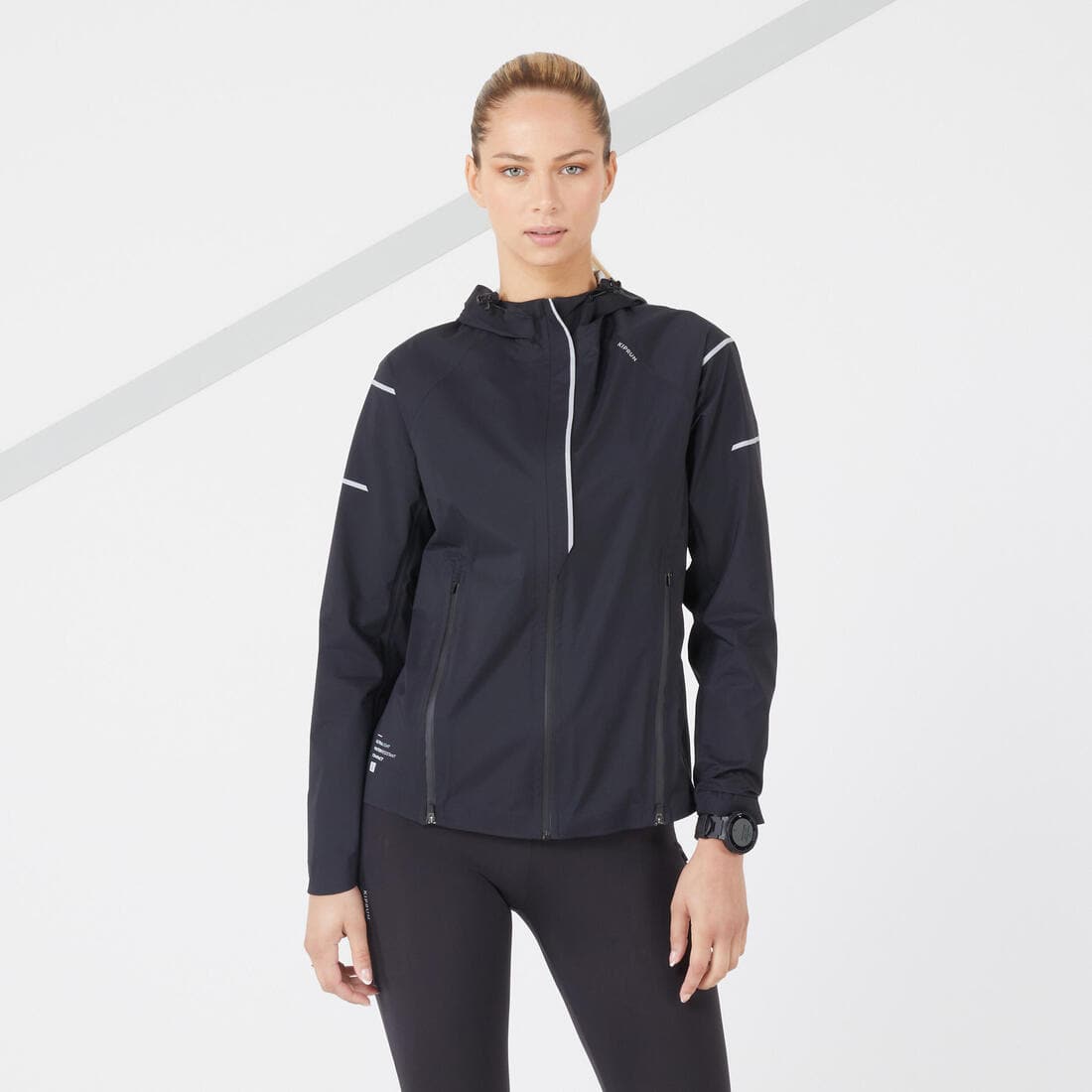 VESTE RUNNING FEMME IMPERMEABLE COUPE-VENT - KIPRUN RAIN+ NOIR