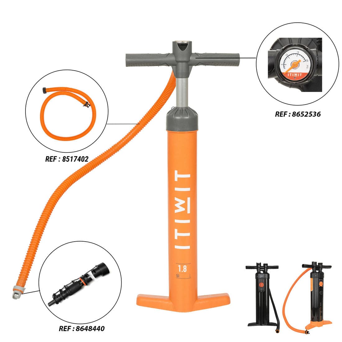 POMPE A MAIN STAND UP PADDLE HAUTE PRESSION 20 PSI DOUBLE ACTION ORANGE