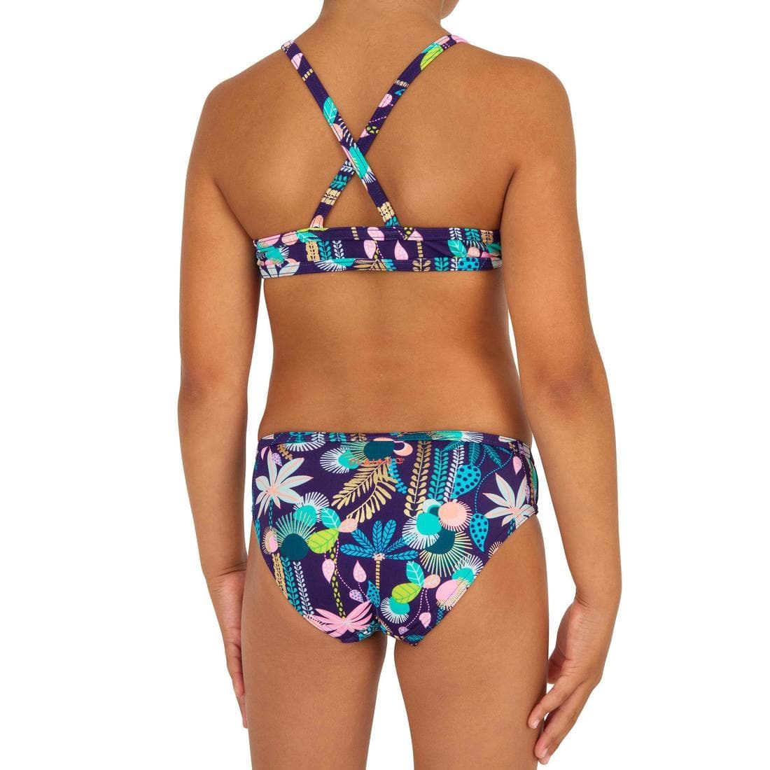 Maillot 2 pièces fleuri surf bretelles croisées fille