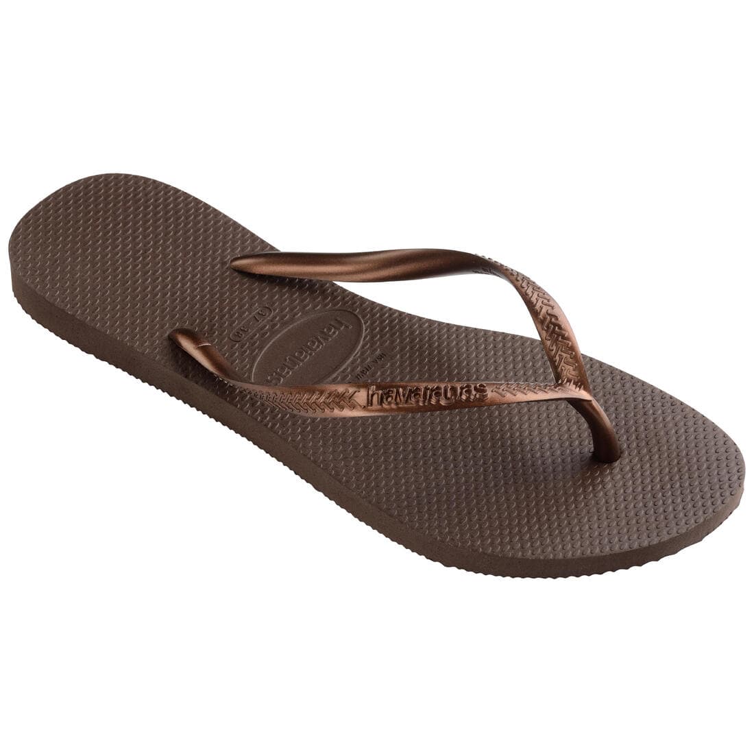 TONGS SANDALES FEMME HAVAIANAS SLIM DARK BROWN METAL ACOUSED