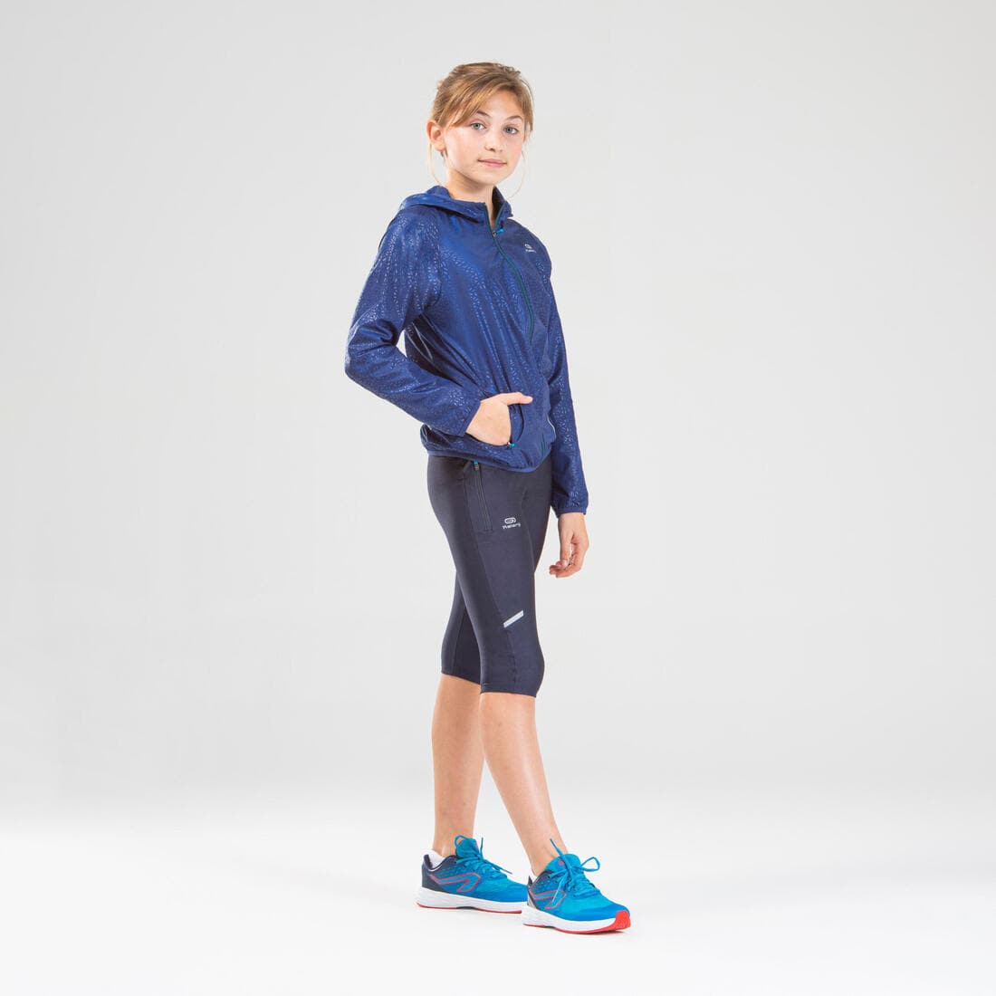 Veste coupe vent enfant pour l'athlétisme Kalenji AT 100 bleue