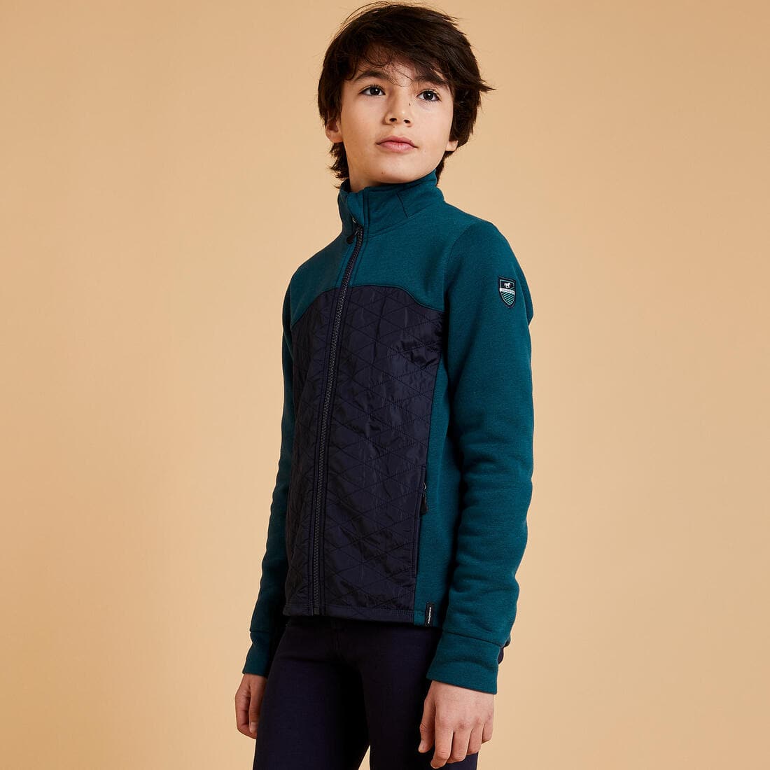 Sweat équitation bi-matière zippé Enfant - 500 marine et