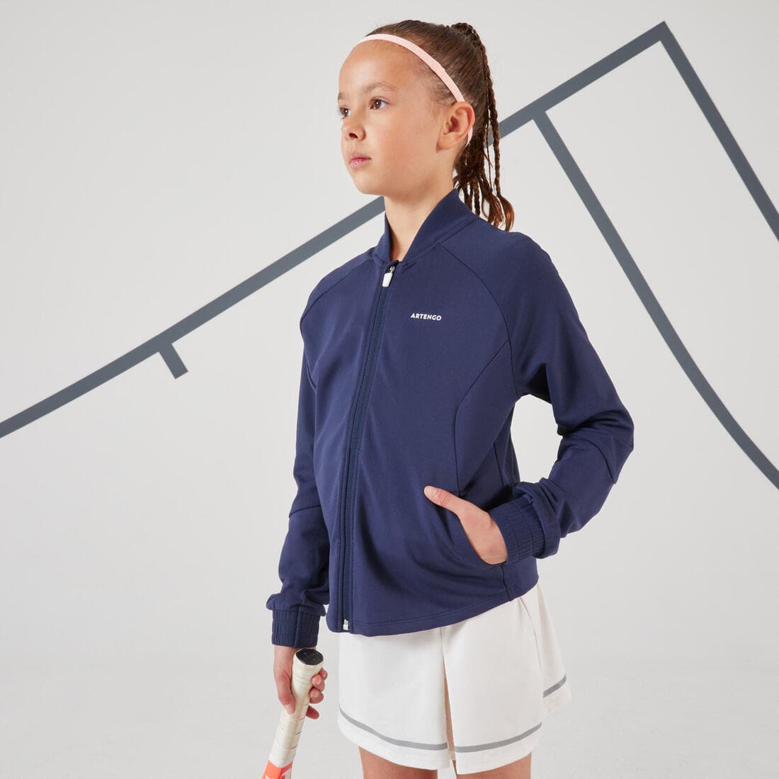 Veste de tennis fille- TJK500 bleu marine